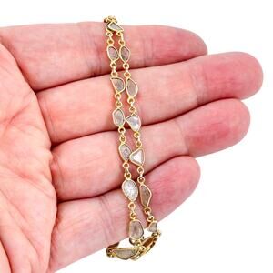 Gold Plated Sterling Silver Polki Raw Diamond Slice Station Necklace 18"-18.5"
